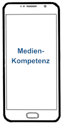 Auf einem Smartphone-Display steht das Wort Medienompetenz