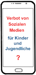 Auf dem Display eines Smartphones steht: "Verbot von Sozialen Medien für Kinder und Jugendliche?"
